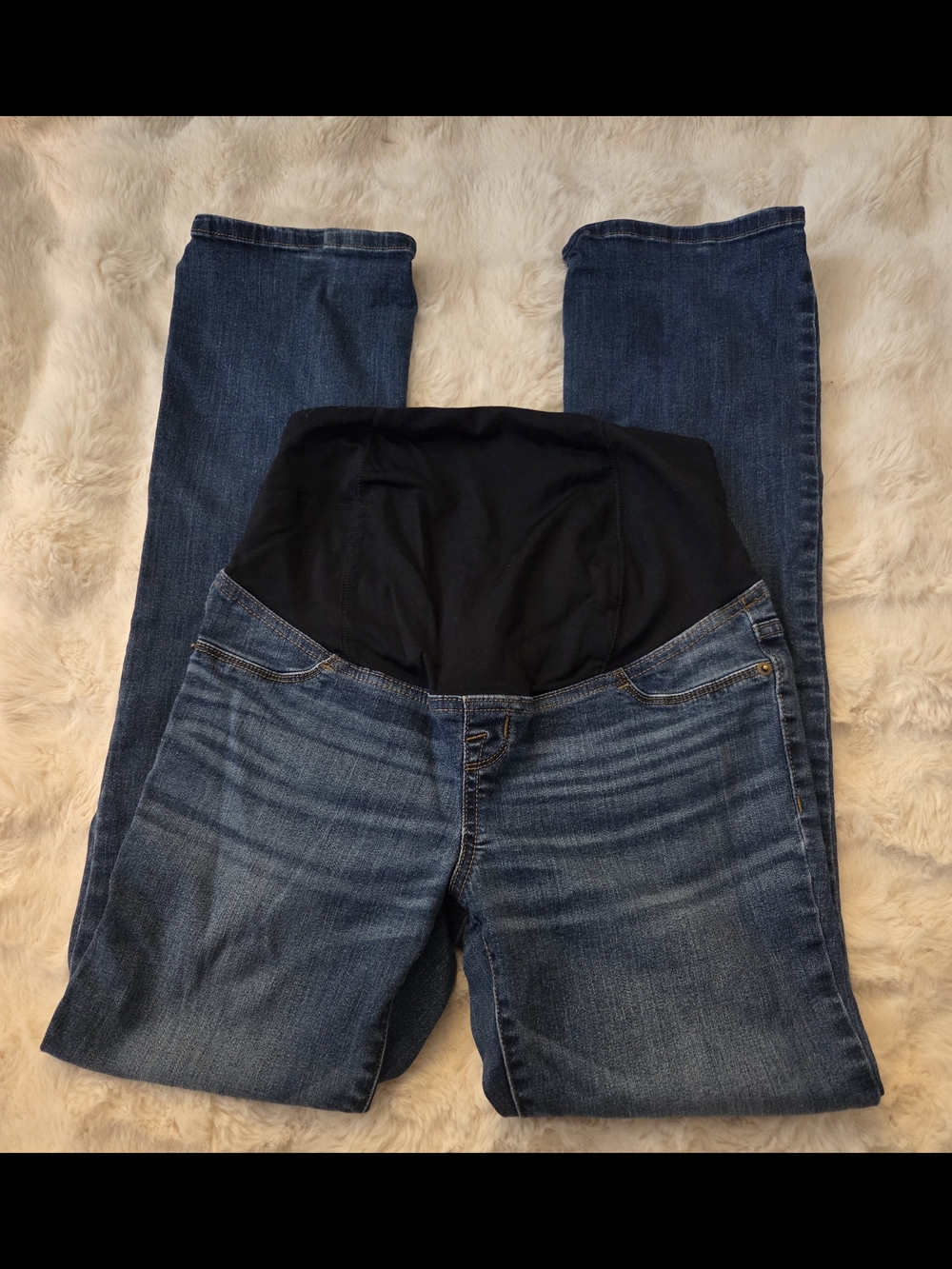 Maternity Dark Blue Stretch Denim Jeans with Black Waist Panel